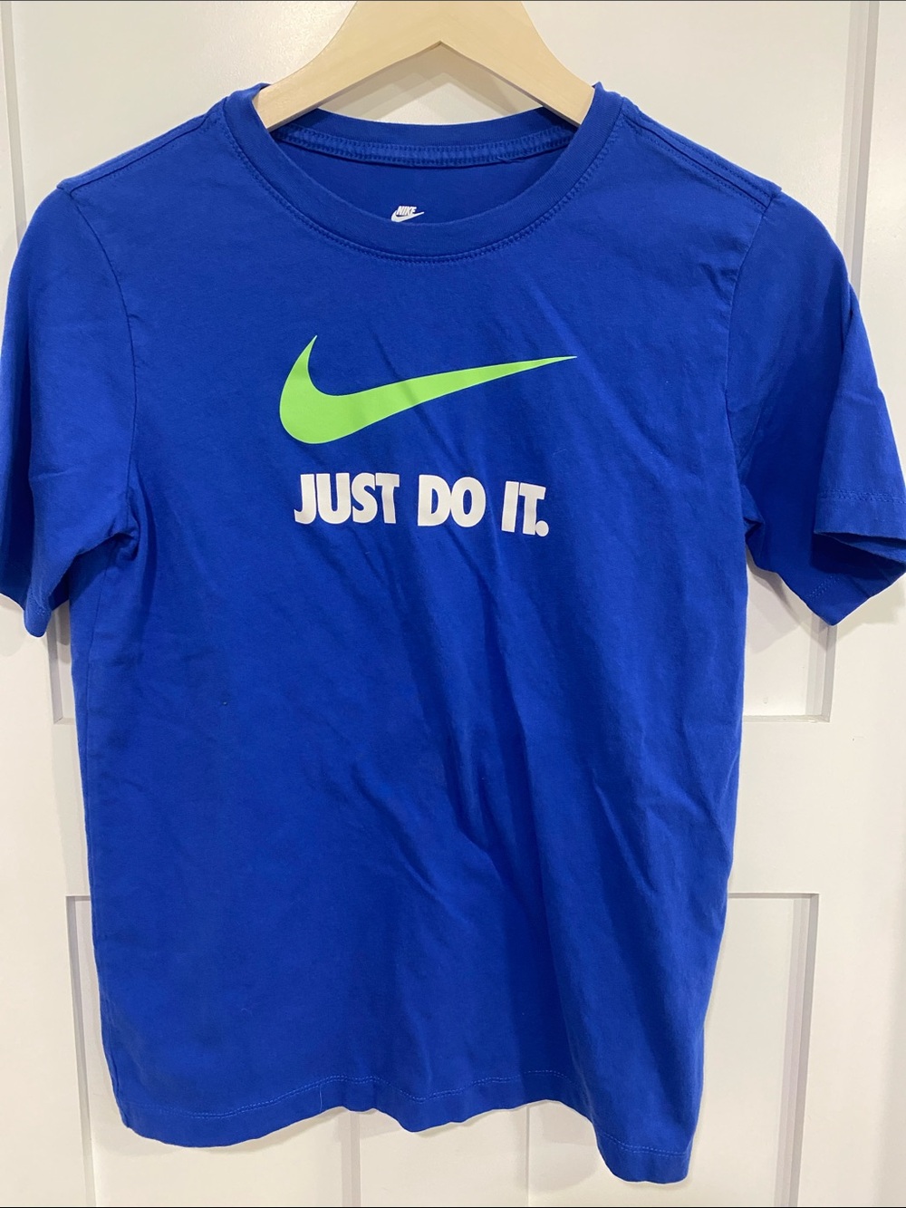 Nike Blue Short Sleeve Tee with Lime Swoosh